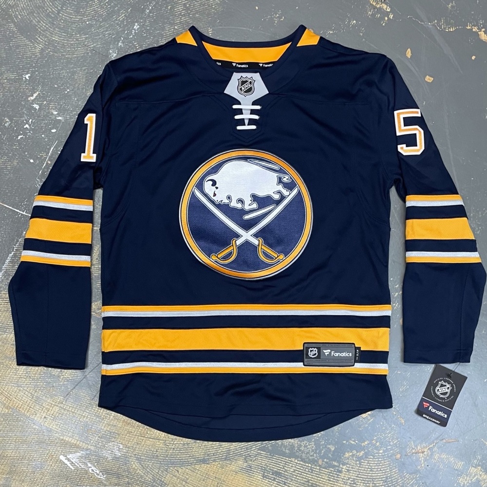 Buffalo Sabres 15 Jack Eichel Fanatics NHL Jersey Navy Blue Small Hockey - Picture 12 of 12